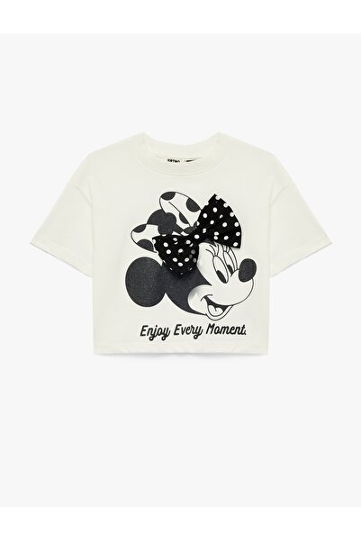 Koton Lisanslı Minnie Mouse Baskılı Ekru Kız Çocuk T-Shirt 6SKG10198AK
