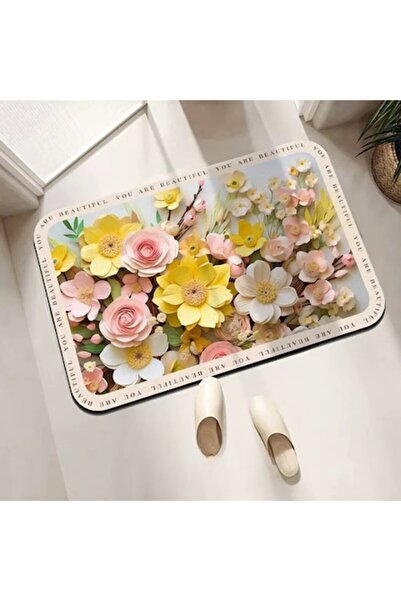 QGC 3D Silicone Rugs Set, Absorbent, Non-Slip, Light Yellow