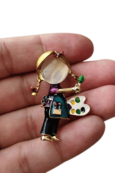 BB BİBUTİKSHOP Sanatçı Kız Figürlü Tasarım Broş – Ressam Temalı Zarif Yaka İğ...