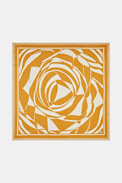 Vakko CAMEL GEOMETRİK DESENLİ VUAL İPEK EŞARP