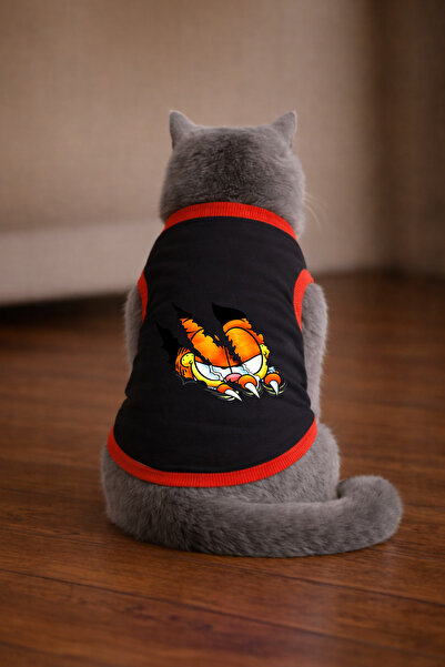 petite pati قميص أسود مطبوع عليه قطة من Garf3 مقاس S (100% قطن ممشط)