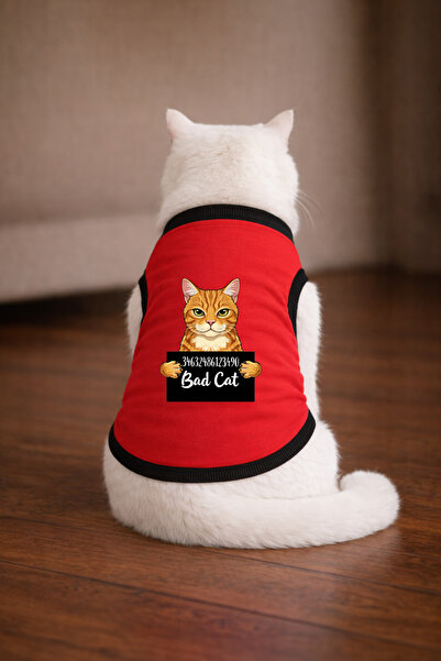 petite pati قميص Red Wanted Tekir مطبوع عليه قطة، مقاس L، ملابس للقطط (100% ق...