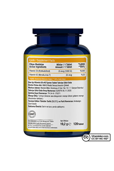 One Up D3 + K2 Vitamini 120 Tablet - AROMASIZ