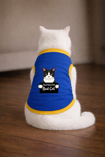 petite pati تيشيرت بلو وانتد للقطط مطبوع باللونين الأسود والأبيض مقاس S (100%...