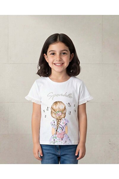 REDTAG Girls White Printed T-Shirt