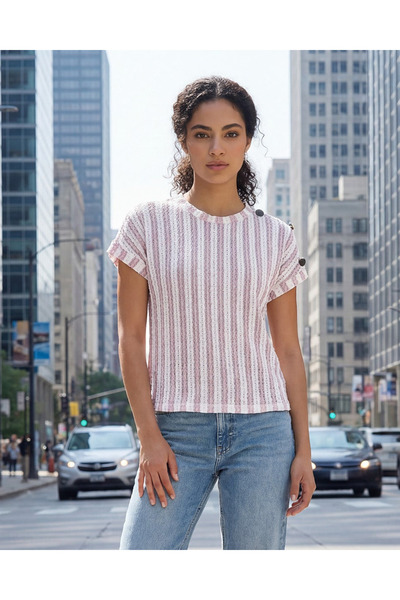 REDTAG Women Purple Striped Casual Blouse