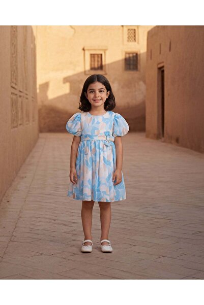 REDTAG فستان دوبي أزرق مطبوع للبنات