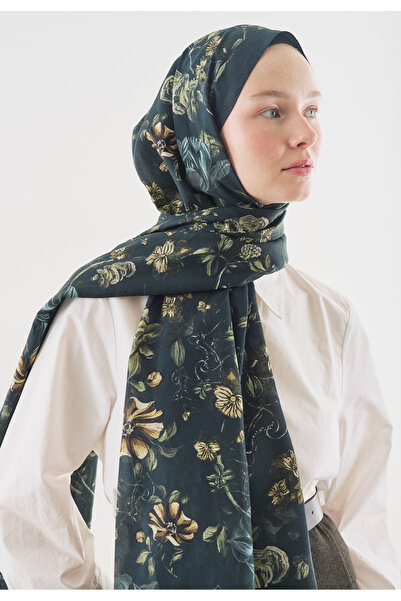 Fresh Gisele Patterned Cotton Viscose Shawl Dark Green