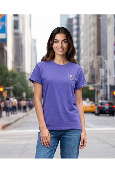 REDTAG تيشيرت نسائي سادة بنفسجي اللون، مناسب للإطلالات الكاجوال