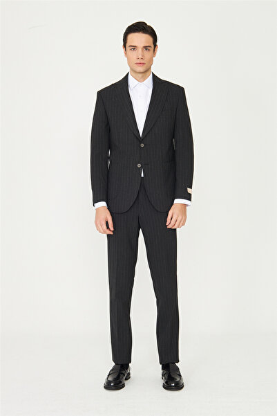 White Stone Anthracite Pinstripe Italian Cut Slim Suit