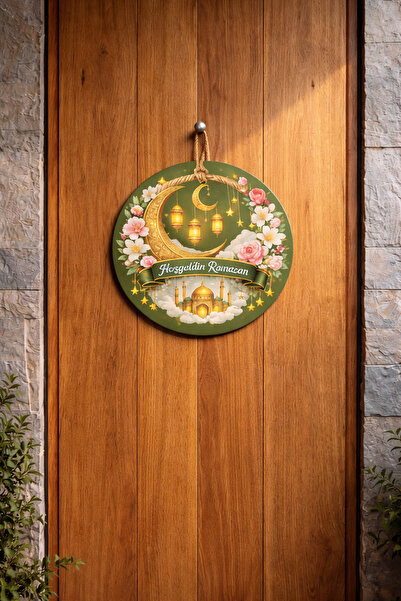 zubi Modern Hoşgeldin Ramazan 28x28 cm Ahşap Baskılı Kapı Süsü