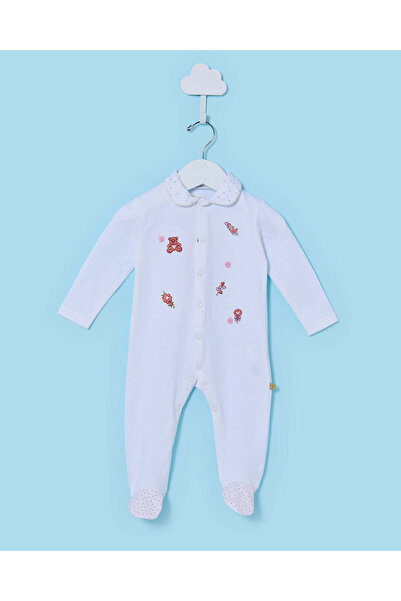 REDTAG Baby Girls White Floral Embroidery Sleepsuit