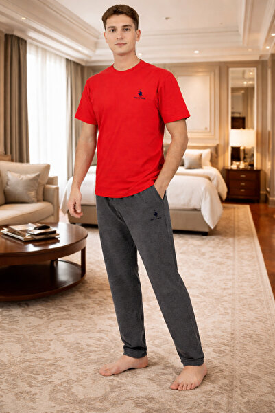 YUYİ Polo Republi̇ca 95% Cotton Short Sleeved Crew Neck Men's Pajama Set 3416