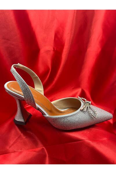 VEYİS USTA Stoned Open Back Evening Dress with 10 cm Heel Length