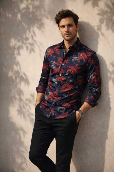 Louis Fabel Leafy Colorful Long Sleeve Men's Shirt