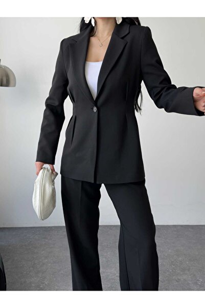 Moda İkra Pleated Waist Jacket and Wide-Leg Pants Suit