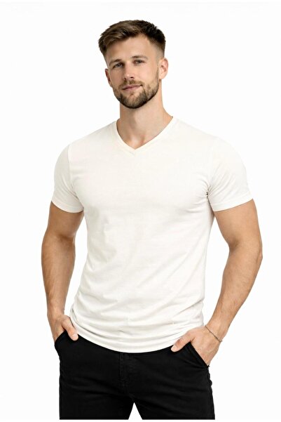 AXXEL Men's Cream Cotton Lycra Single Jersey Short Sleeve-T-Shirt-D231