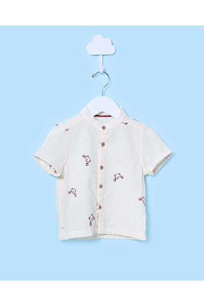 REDTAG Infant Boys Beige Mandarin Shirt