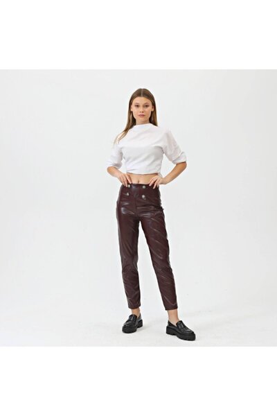 Wear Up Buttoned Side Zipper Leather Trousers