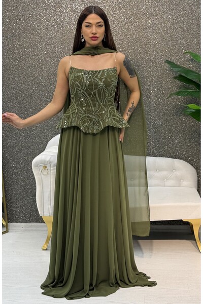 E&A Eren Abiye STRAPLEZ BONCUK ISLEMELI SIFON ELBISE