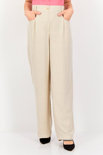 Ulyashova Women Regular Fit Plain Palazo Pants, Beige