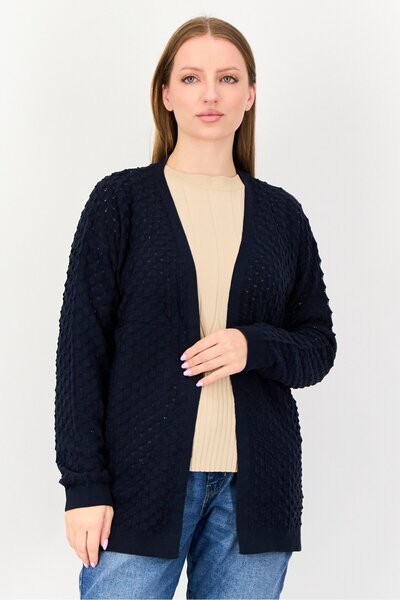 Amara Reya Women Split Neck Knitted Cardigan, Navy