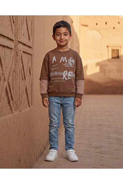 REDTAG Boys Brown Printed Sweatshirt