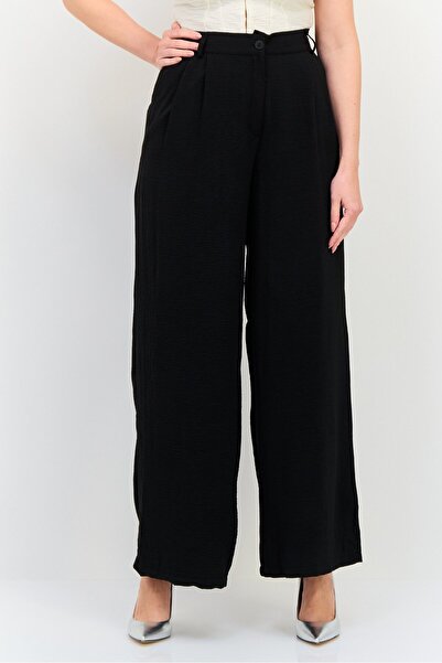 Ulyashova Women Regular Fit Plain Wide Leg Pants, Black