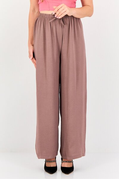 Ulyashova Women Regular Fit Textured Palazzo Pants, Light Brown