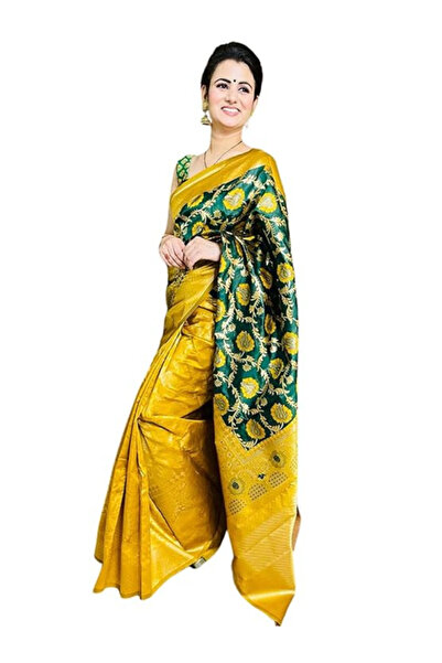 MYSMAR Green Banarsi Jacquard Silk Saree - MAF3031 | Green