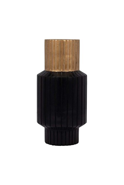 Sagebrook Home WOOD, 14" CARVED TOTEM VASE W GOLD TOP, BLACK/GOLD