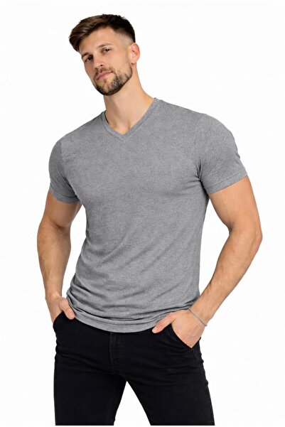 AXXEL Men's Gray Melange Cotton Lycra Single Jersey Short Sleeve-T-Shirt-D231