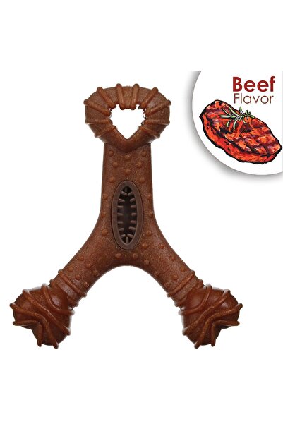 OEM Brown Bone Toy with Beef Flavor for Dogs 14x13.5 centimeters