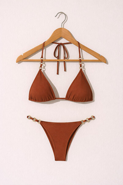 Urrenn Gold Halka Detaylı Üçgen Bikini Takımı – Elvyn Gold | Desteksiz, Plaj ...