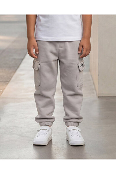 REDTAG Boys Beige Track Pants with Cargo Pocket