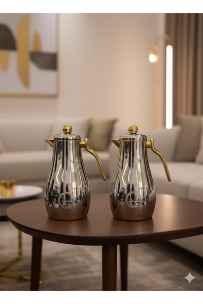 Rwafd Rema 1-liter thermos set (tea and coffee) in silver with gold accents