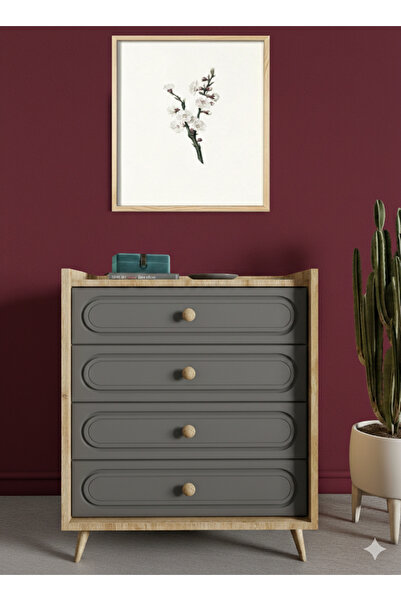 Mymob Sofia 4 Çekmeceli Bohem Şifonyer Meşe Antrasit