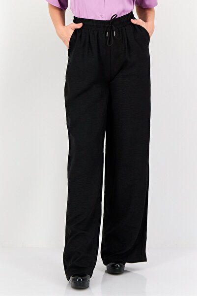 Ulyashova Women Plain Belted Wide Lag Pants, Black