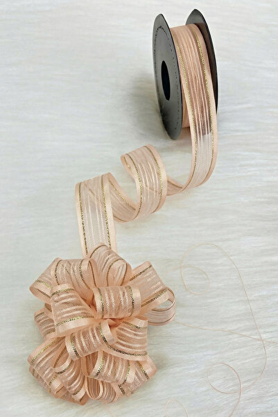 ZEYMERADE Pull-Out Chiffon Ribbon Yavruağzı Gold Sim 2.5cm 20Mt, Bridal Bundl...