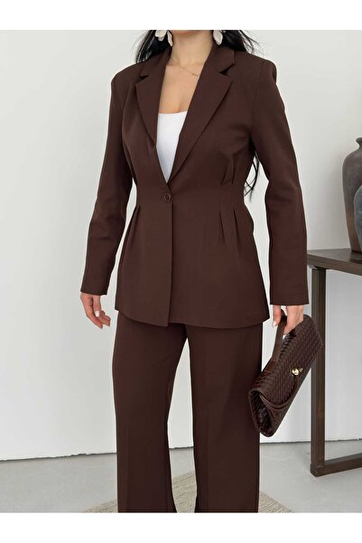 Moda İkra Pleated Waist Jacket and Wide-Leg Pants Suit