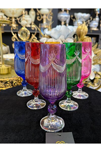 LOKMAN ZÜCCACİYE SHOWROOM 6 Persons Bohemia Crystal 180 ml Sterna Colorful Mo...