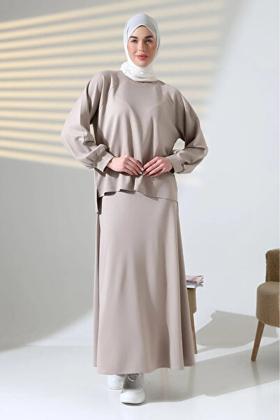 bysoca Women's Mink Crew Neck Long Sleeve Flowy Tunic and Skirt Modal Fabric ...