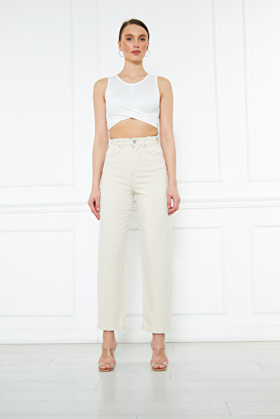 cracpot Kadın Yüksek Bel Slouchy Cotton Jean Pantolon