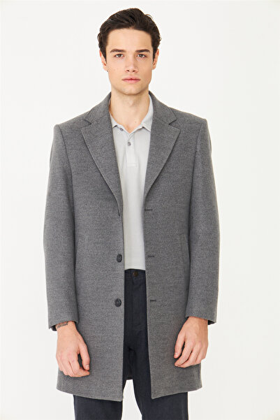 White Stone Gray Lined Cashmere Coat with Inner Pocket Regular Fit