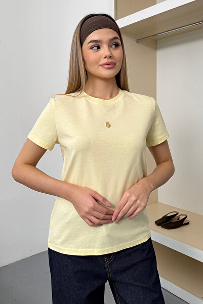 GİYSA Ženski dodaci u obliku tulipana 100% pamuk paket T-shirt žuta - 26Y 26516