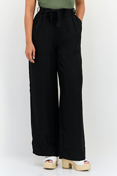 Ulyashova Women Regular Fit Plain Wide Leg Pants, Black
