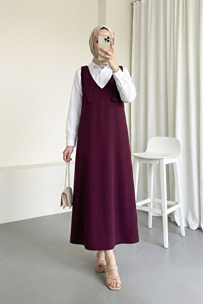 MODAQU Shoulder Lace Detailed Plain Dabl Jile - Burgundy