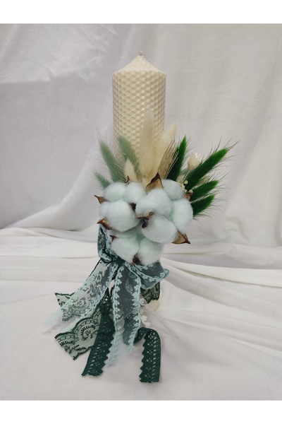 Handmade Lumânare botez tip fagure cu flori uscate