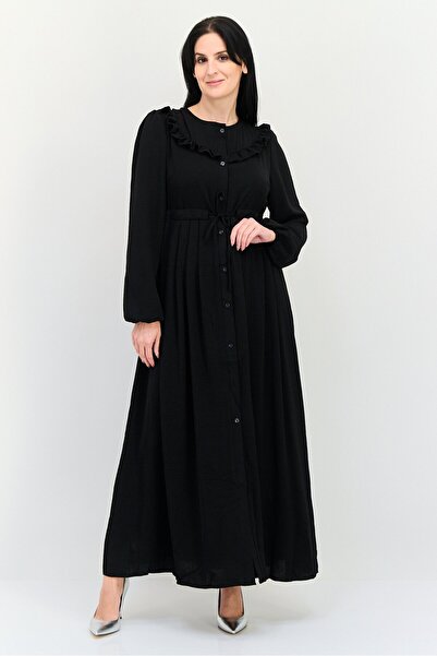 Ulyashova Women Plain Tie Waist Maxi Dress, Black