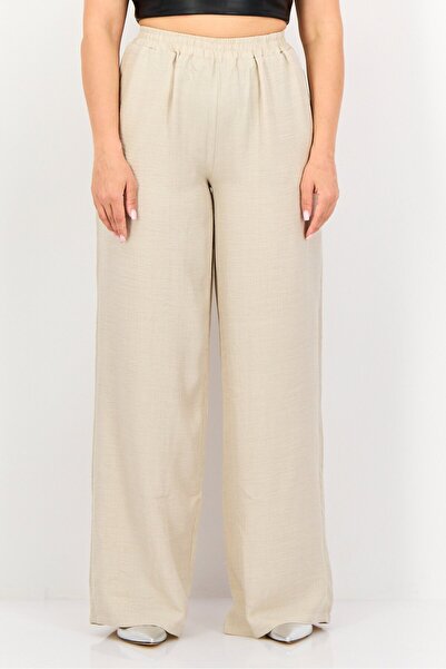 Ulyashova Women Regular Fit Heather Wide Leg Pants, Beige